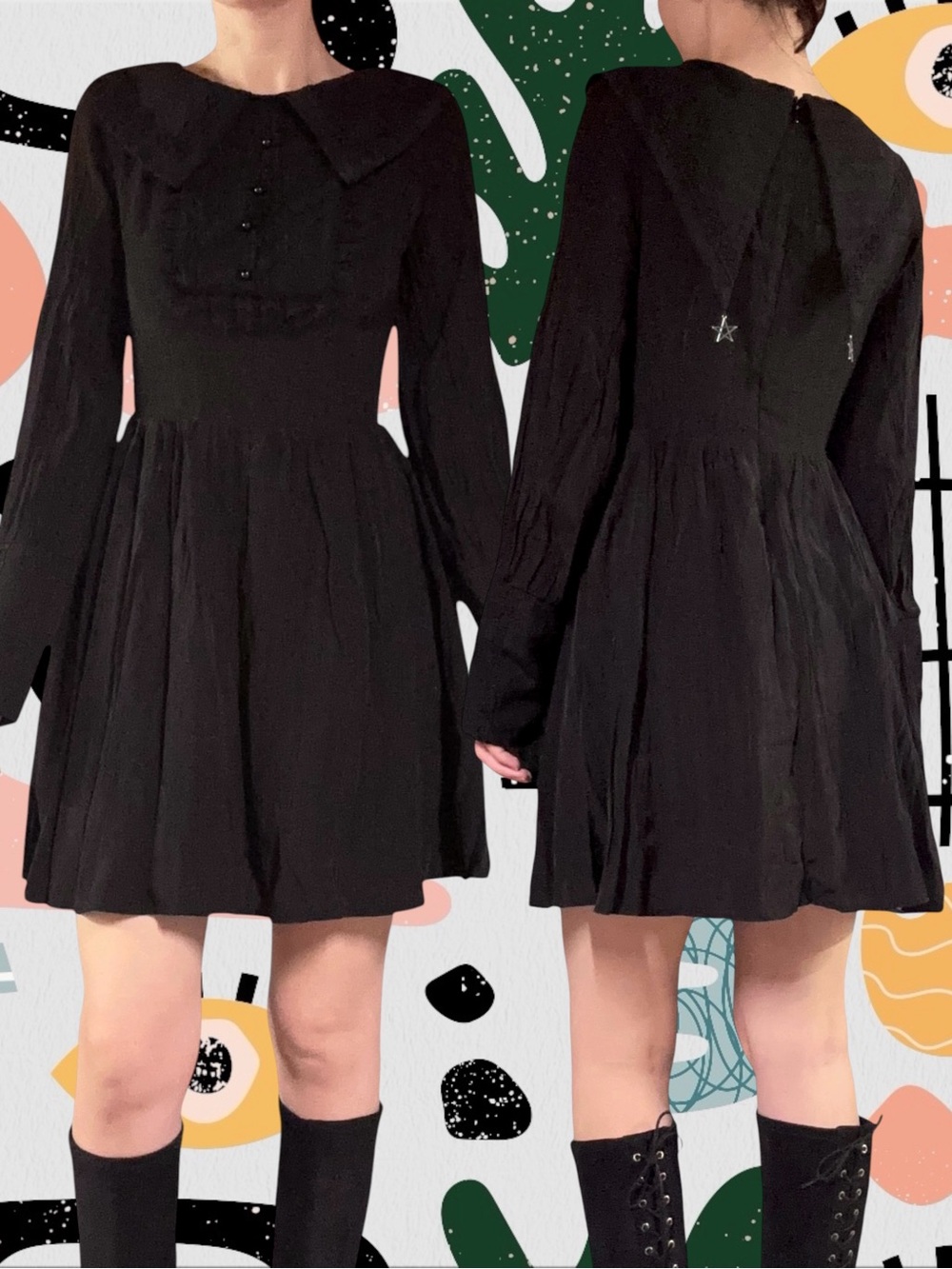 Dark In Love | Black Gothic Collared Pentagram Charm Mini Dress